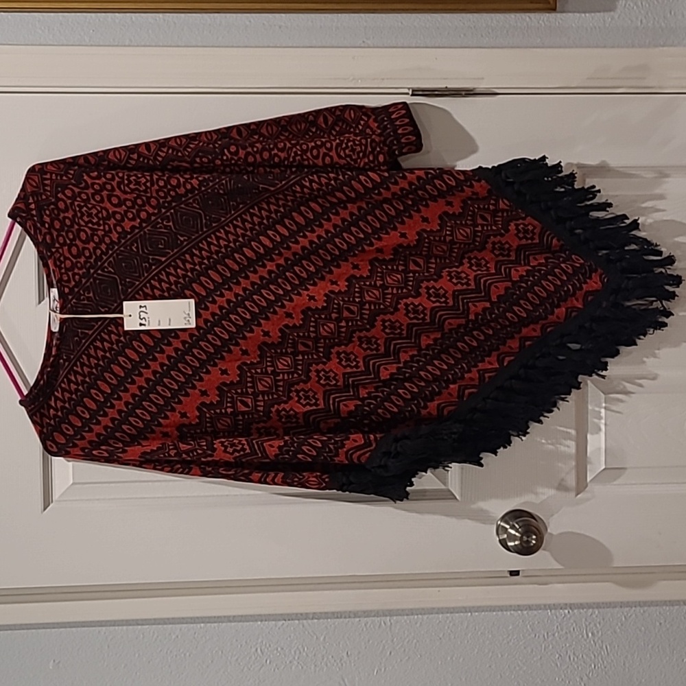 Vava by Joy Han Red and Black Abena Poncho Size XS